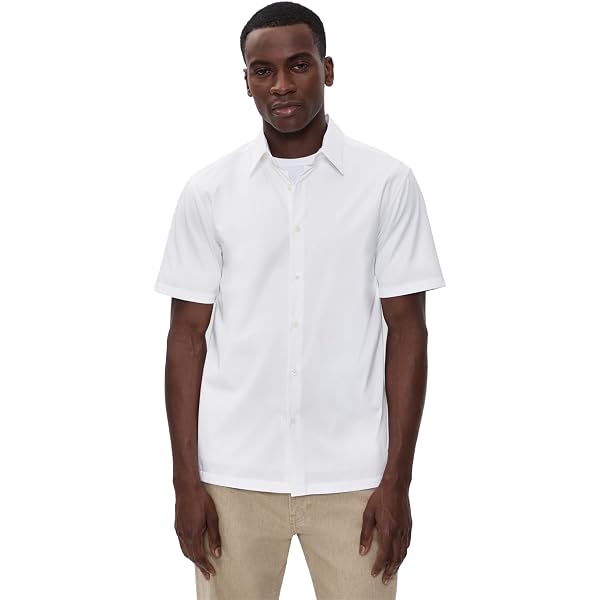 Theory Men's Structure Knit Irving Short Sleeve Shirt, White, S
